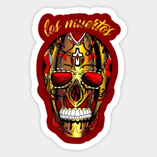 Los Muertos Day of The Dead Skull - Gold and Red Edition Sticker